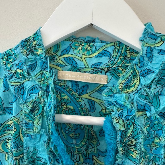 Lola Australia Cotton Floral Dress Sleeveless Summer Teal Mini V Neck Resortwear - Picture 4 of 16